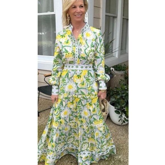 NEW CK BRADLEY annabelle maxi dress in falconer yellow and green - Picture 1 of 13